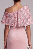 Fourreau rose Velours asymétrique à paillettes à une épaule brodé Longue robe de mère de la mariée