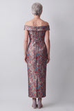 Robe mère de la mariée longue grise fourreau en jacquard à épaules dénudées avec dos à lacets