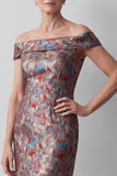 Robe mère de la mariée longue grise fourreau en jacquard à épaules dénudées avec dos à lacets