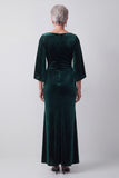 Robe mère de la mariée longue vert foncé fourreau à col bateau à manches flottantes avec fentes et perles