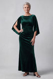 Robe mère de la mariée longue vert foncé fourreau à col bateau à manches flottantes avec fentes et perles
