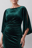 Robe mère de la mariée longue vert foncé fourreau à col bateau à manches flottantes avec fentes et perles