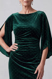 Robe mère de la mariée longue vert foncé fourreau à col bateau à manches flottantes avec fentes et perles