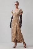 Robe mère de la mariée longue champagne fourreau à col V à manches flottantes avec fronces