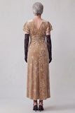 Robe mère de la mariée longue champagne fourreau à col V à manches flottantes avec fronces