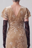 Robe mère de la mariée longue champagne fourreau à col V à manches flottantes avec fronces