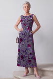 Robe mère de la mariée midi fuchsia fourreau en velours avec cape, strass et fleurs