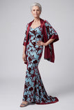 Robe mère de la mariée longue bleu lac sirène en velours à col V avec cape