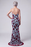 Robe mère de la mariée longue bleu lac sirène en velours à col V avec cape
