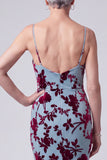 Robe mère de la mariée longue bleu lac sirène en velours à col V avec cape