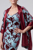 Robe mère de la mariée longue bleu lac sirène en velours à col V avec cape