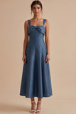 Robe invitée mariage midi Twilight ligne A à col carré avec nœud