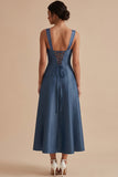 Robe invitée mariage midi Twilight ligne A à col carré avec nœud