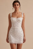 Corset blanc Bodycon Col Carré, petite robe blanche courte avec paillettes