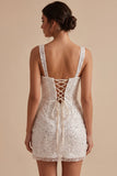 Corset blanc Bodycon Col Carré, petite robe blanche courte avec paillettes