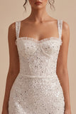 Corset blanc Bodycon Col Carré, petite robe blanche courte avec paillettes