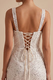 Corset blanc Bodycon Col Carré, petite robe blanche courte avec paillettes