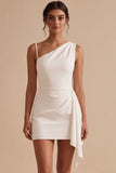 Robe blanche Bodycon, asymétrique, une épaule plissée, petite robe blanche courte
