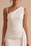 Robe blanche Bodycon, asymétrique, une épaule plissée, petite robe blanche courte