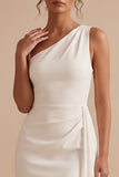 Robe blanche Bodycon, asymétrique, une épaule plissée, petite robe blanche courte