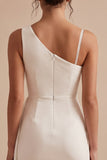 Robe blanche Bodycon, asymétrique, une épaule plissée, petite robe blanche courte
