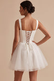 Corset blanc en tulle à col carré Petite robe blanche courte avec nœud