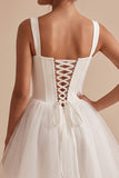 Corset blanc en tulle à col carré Petite robe blanche courte avec nœud
