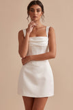 Corset blanc à col carré à fourreau, petite robe blanche courte