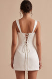 Corset blanc à col carré à fourreau, petite robe blanche courte