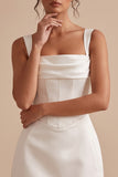 Corset blanc à col carré à fourreau, petite robe blanche courte