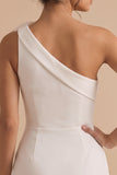 Robe blanche Bodycon Moulante Courte Une Épaule avec une fleur 3D