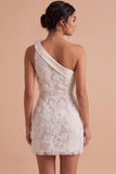 Robe blanche Bodycon Moulante Courte Une Épaule avec une fleur 3D