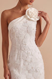 Robe blanche Bodycon Moulante Courte Une Épaule avec une fleur 3D