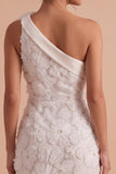 Robe blanche Bodycon Moulante Courte Une Épaule avec une fleur 3D