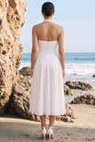 Robe de mariée Midi blanche en chiffon à dos nus avec ceinture