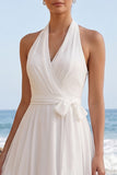 Robe de mariée Midi blanche en chiffon à dos nus avec ceinture