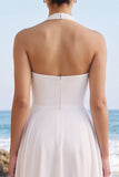 Robe de mariée Midi blanche en chiffon à dos nus avec ceinture