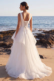 Robe de mariée blanche en satin en organza à col en V à col en V