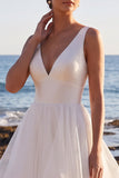Robe de mariée blanche en satin en organza à col en V à col en V