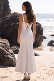 Corset de satin en tulle en sirène blanche robe de mariée midi froncée