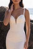 Corset de satin en tulle en sirène blanche robe de mariée midi froncée