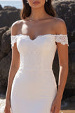 Robe de mariée Maxi sirène blanche à épaules dénudées avec dentelle