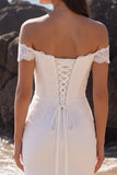Robe de mariée Maxi sirène blanche à épaules dénudées avec dentelle