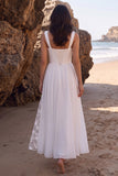 Robe de mariée Midi blanche en A-Line Sweetheart Chips en chiffon avec fente latérale en dentelle