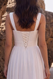 Robe de mariée Midi blanche en A-Line Sweetheart Chips en chiffon avec fente latérale en dentelle