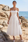 Robe de mariée blanche en tulle appliqué à la longueur thé en ligne en A