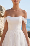 Robe de mariée blanche en tulle appliqué à la longueur thé en ligne en A