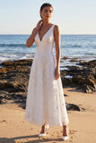 Robe de mariée Maxi blanche à col en V à col en V en satin Appliques