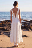 Robe de mariée Maxi blanche à col en V à col en V en satin Appliques