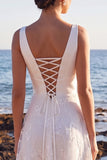 Robe de mariée Maxi blanche à col en V à col en V en satin Appliques